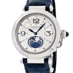 Cartier Pasha de Cartier 1.6 ” WSPA0030 Moon Phase Silver Guilloché Blue H