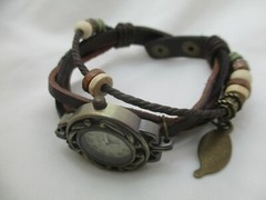 Viser Analog Wristwatch Brown Boho Multi-Stranded Band Bronze Tone Beaded