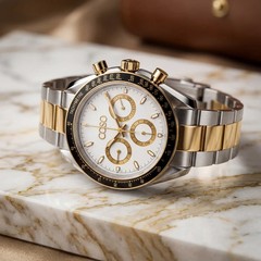 COSO Torvex Chronograph Watch White Dial Gold Sub-dials Two-Tone Bracelet