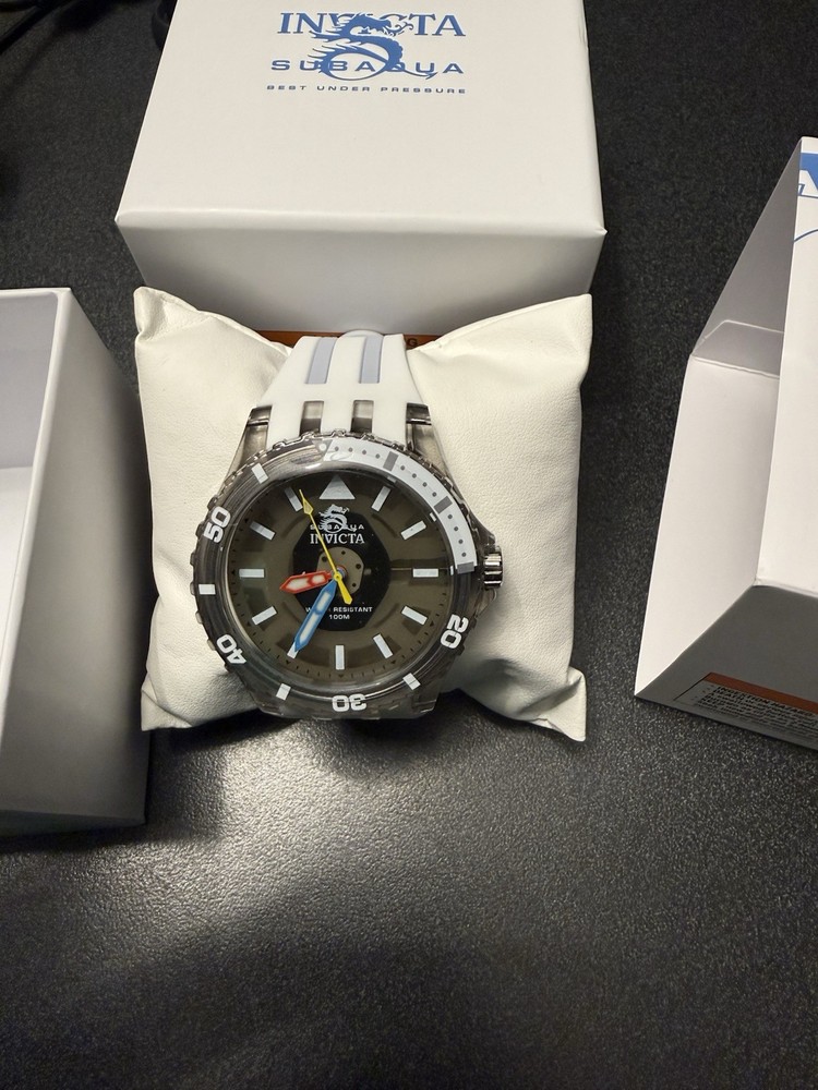 Invicta Subaqua 69448 Men’s Watch 44mm Translucent Clear Case White Silicone New