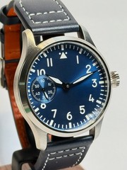 Pike Watches Aviator Hand-Wind Mechanical Watch 42mm, Blue Leather Band