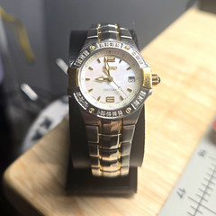 Seiko Coutura Ladies Watch 7N82-0CG0 Mother of Pearl Diamond Bezel Two-Tone