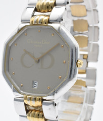 Vintage! [Exc+5] Christian Dior D45-204 24mm Gray Date Qz Unisex Watch JAPAN
