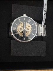 Invicta Objet D Art Men’s Automatic Skeleton Dial SS Silver Bracelet Box