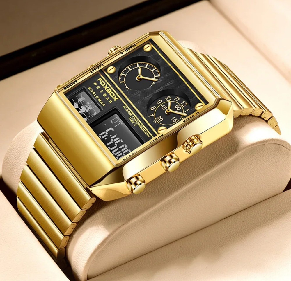 Digital Mens Dual Time Zone Waterproof Retro Watch. Great Gift Idea
