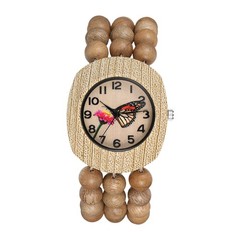 Women Tonneau Wood Bead Wrist Watch Stretch Bracelet Fidget Stress Relief Gift