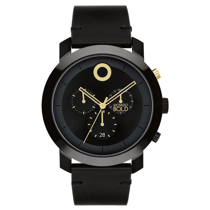 MOVADO BOLD 3601069 TREND CHRONOGRAPH BLACK DIAL BLACK LEATHER STRAP MENS WATCH