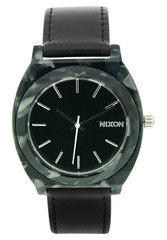 NEW Nixon A328-039 Womens Analog Watch Scratch Resistant Black Leather Strap SS