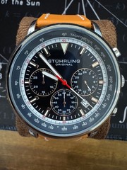 Stuhrling 44 mm Quartz Movement Chronograph 9.5 mm Leather Strap Men’s Watch