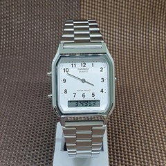 Casio AQ-230A-7B Vintage Series Analog Digital White Dial Stainless Steel Watch