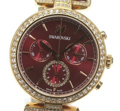 Swarovski 5416701 Era Journey Crystal Rose Gold Dial Red Leather Strap Watch NWT
