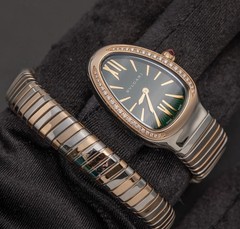 BVLGARI Serpenti Tubogas Green Dial Diamond Bezel Two-Tone Quartz 35mm