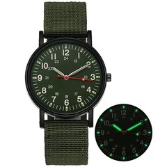 2pcs green and bule Luminous 24 Hours Dial Nylon Strap Date Quartz Wrist Watch