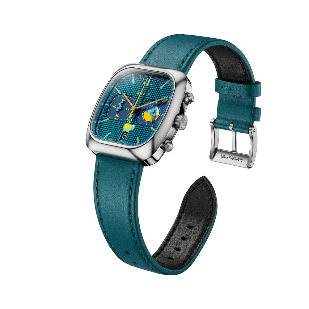 Limited edition Brew 8-bit Chronograph Stainless Steel Case Teal Leather Watch
