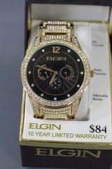 Elgin Men’s Gold-Tone 295 Crystals Black Dial Watch – FG160030G
