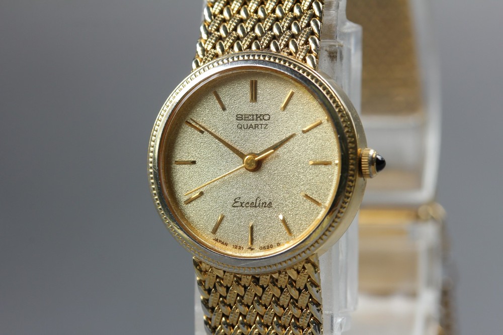 [Exc+5] SEIKO Exceline 1221-0100 20mm Gold Dial Quartz Women’s Watch from JAPAN