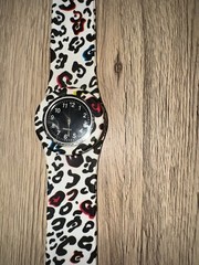 Vintage Slap On Watch Quartz Leopard Print Colorful