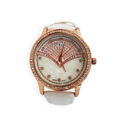 STRADA Rose Gold White Crystal Faux Leather Band Quartz 36MM Wrist Watch