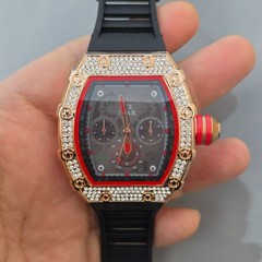 Iced Watch Rose Gold Bling Rapper Stylish Simulate Diamond Silicone Band Luxury
