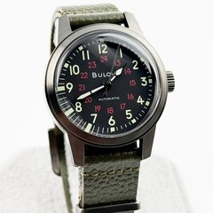 Bulova Hack Men’s Automatic Watch Military Sports Leather Strap 38 mm 98A255