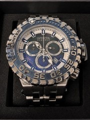 Invicta Sea Hunter 34593 Dark Blue Bezel MOP Chronograph Watch New Battery