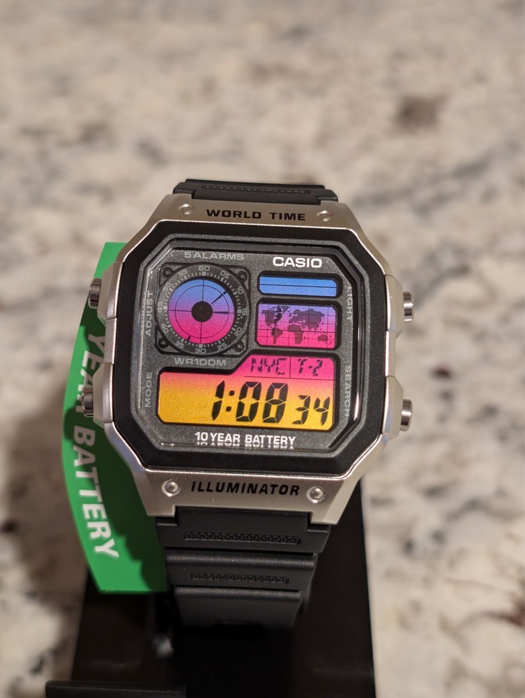 CASIO AE-1200 WHD Silver/Black Vice City Sunset Mod Casio Royale World Gradient