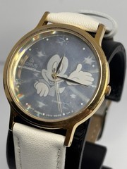 Lorus Quartz Disney Mickey Mouse Dial Gold Tone Watch White Leather Strap 32mm