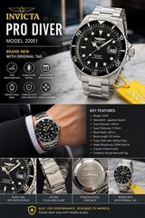 Invicta Pro Diver Men’s Quartz Date Black Dial Steel Bracelet 40mm 200m