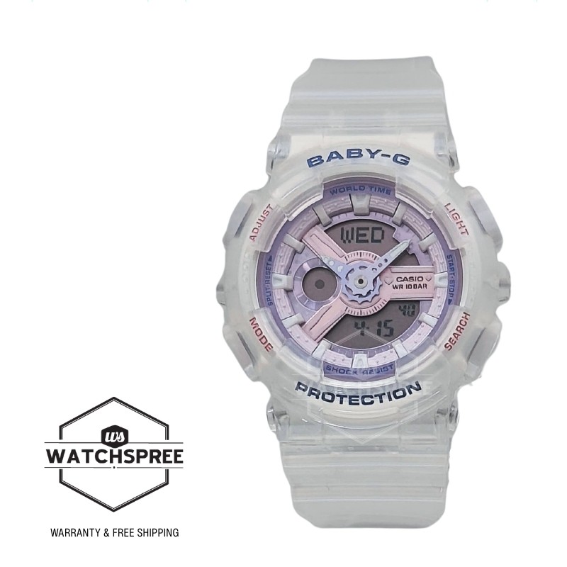Casio Baby-G Semi-Transparent White Resin Band Watch BA110PS-7A BA-110PS-7A