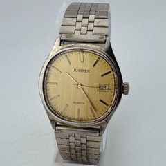 VTG Jupiter Hong Kong Quartz Watch Men Gold Tone Barrel Date Analog New Battery