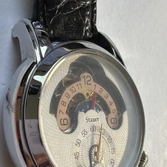 Stauer Automatic Dress Watch 3 ATM Silver Steel White Arabic Dial Black Leather