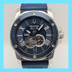 Bulova Marine Star Automatic Open Heart Blue Wristwatch Japan Working 075582