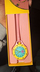 Swatch Pop Yellow Plastic Quartz Analog 34mm 30m Blue/Pink Dial w/ Box