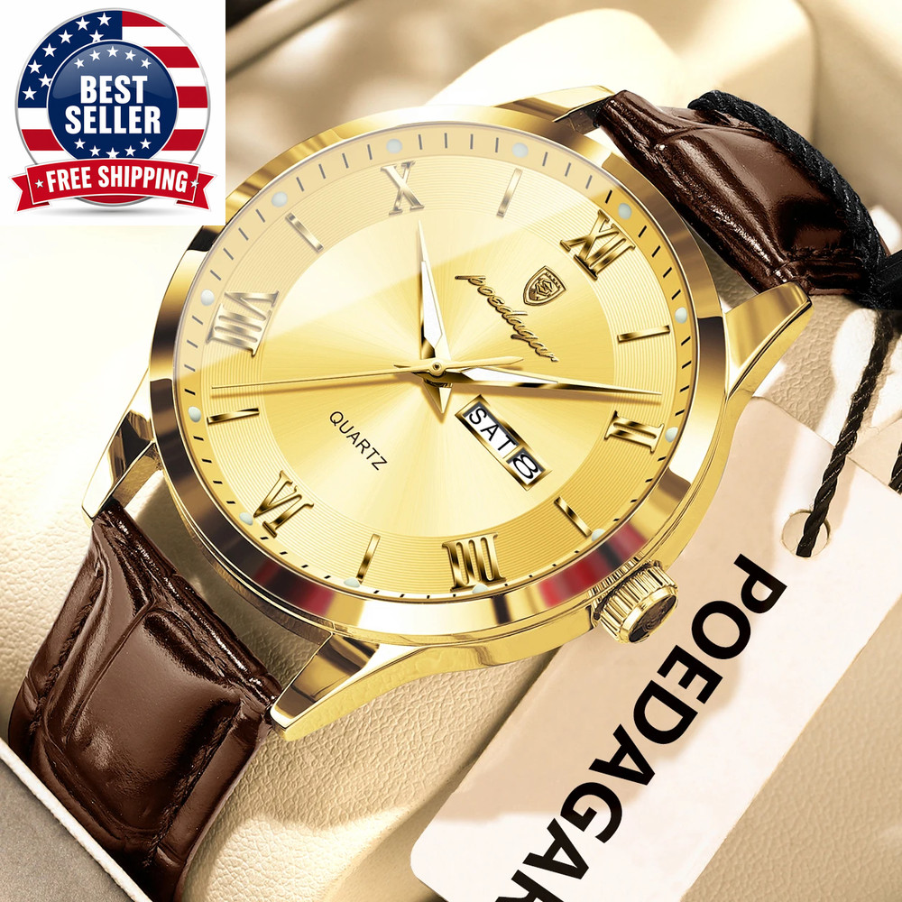 Original Fashion Watch for Man Leather Date Week Quartz Men Watch Waterproof Lum