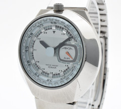[EXC+5] SEIKO ALBA AKA V707-0A10 42mm Blue Dial Silver Quartz Men’s Watch JAPAN