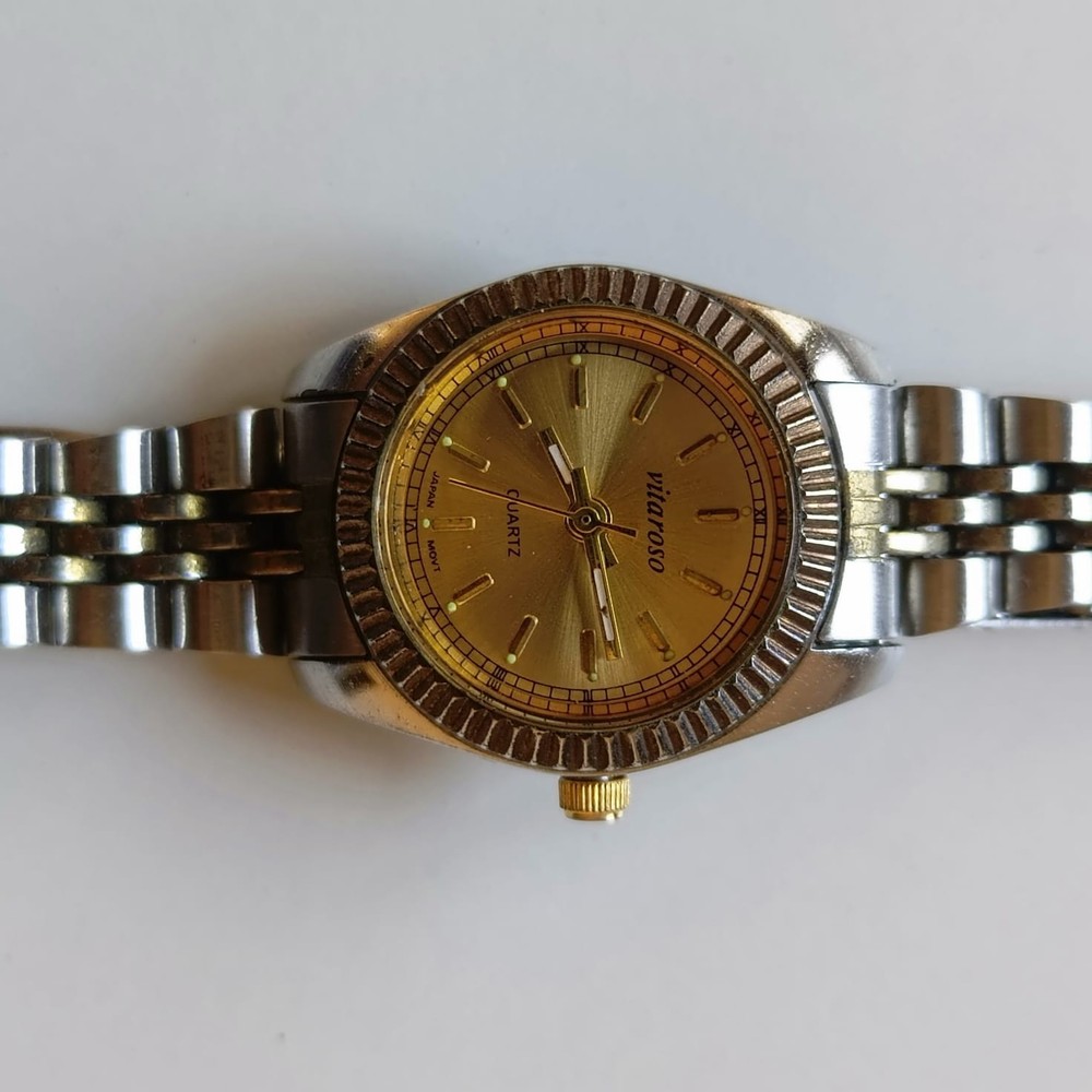 Vintage Vitaroso Women’s Watch Two-Tone Gold Dial Fluted Bezel Japan Movt Classi