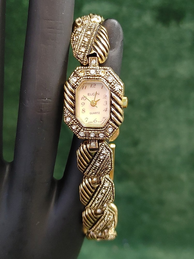 Vintage Womens ELGIN Antique Gold Crystal Rhinestone Watch ER556-017