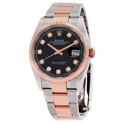 Rolex Datejust 36 Black Diamond Dial Ladies Steel and 18kt Everose Gold Oyster