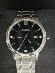 Bulova 96D141 Men’s Dress Watch-40mm Black Dial, Stainless Steel,Diamond Accents