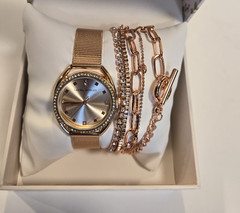 Laura Ashley Rose Gold Watch & Bling Bracelet Set Women’s Gift $495 MSRP New