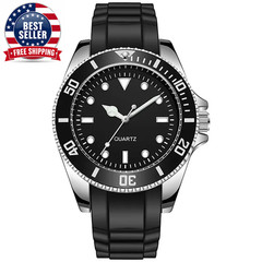 40Mm Quartz Analog Watch with Quartz Movement No Logo Rotating Bezel Rubber Stra
