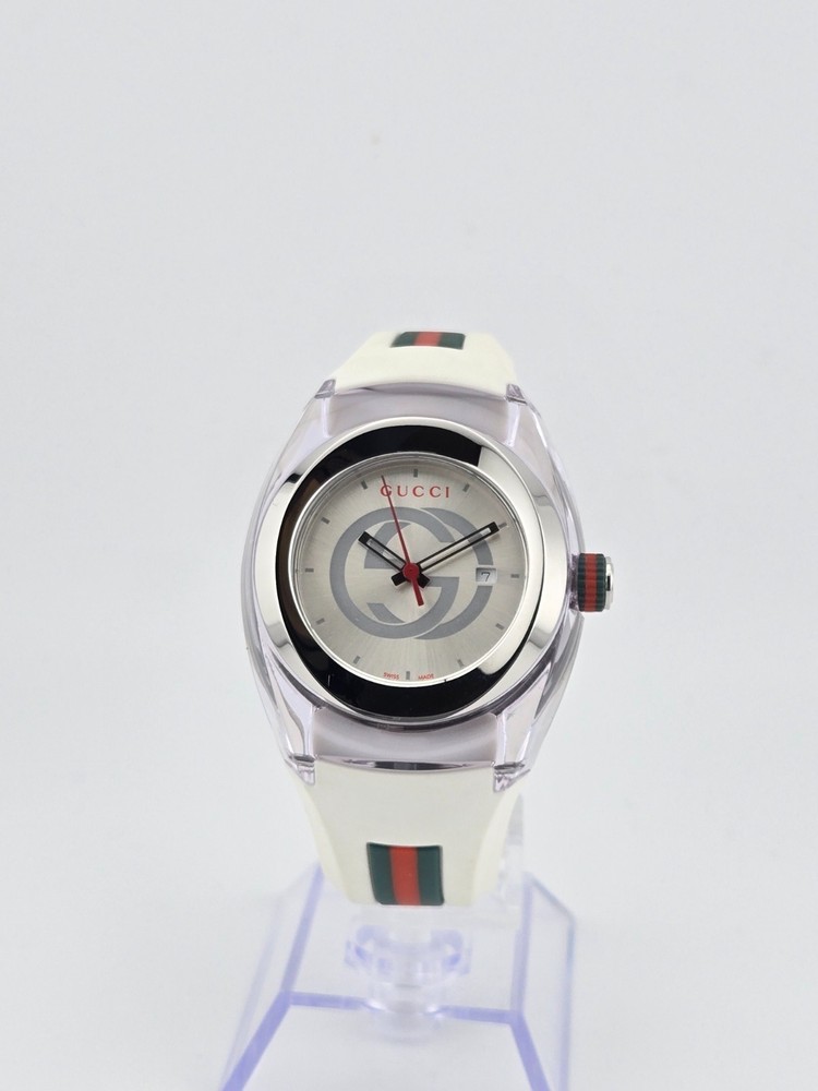 Gucci Sync L YA137302 White Rubber Strap Silver Dial Women’s Watch ⌚