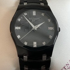 Wittnauer Swiss Quartz Dress Watch Black Dial Diamond Markers Steel Box