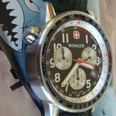 WENGER Swiss Army Mens COMMANDO CHRONOGRAPH~Rare Silver/Black Pilot Version~42mm