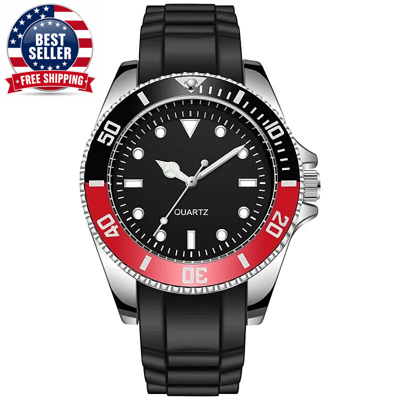 40Mm Quartz Analog Watch with Quartz Movement No Logo Rotating Bezel Rubber Stra