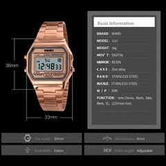 SKMEI SK1123 Rose Gold Unisex LED Digital Watch Stainless Steel