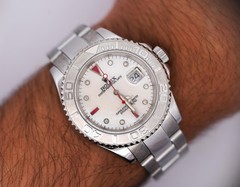 Rolex Yachtmaster 16622 40mm Platinum Bezel Ruby Gem Dial Steel Oyster Watch