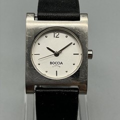 Boccia Womens Watch 22mm Titanium Swiss Black Leather Silver Tone New Battery