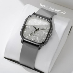Square Quartz Watch Silicone Strap Casual Sports Men Women