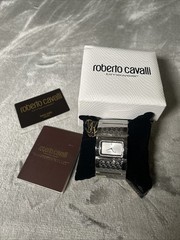 Roberto Cavalli Pavon Women’s Rectangular Analog Bangle Watch With Box